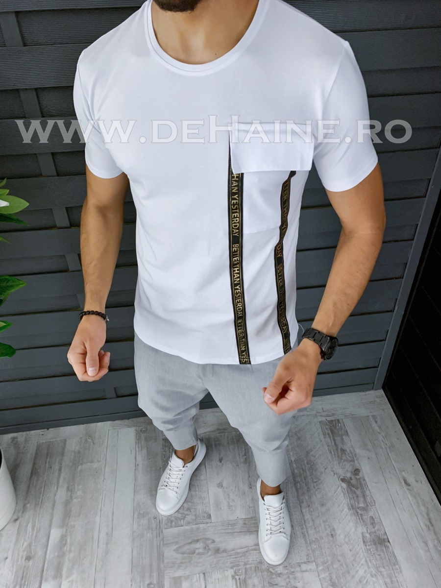 Tricou barbati alb PREMIUM slim fit ZR B1136 P15-1
